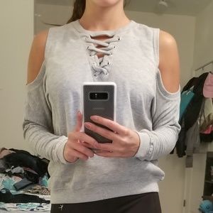 Cold Shoulder Lace up Sweater
